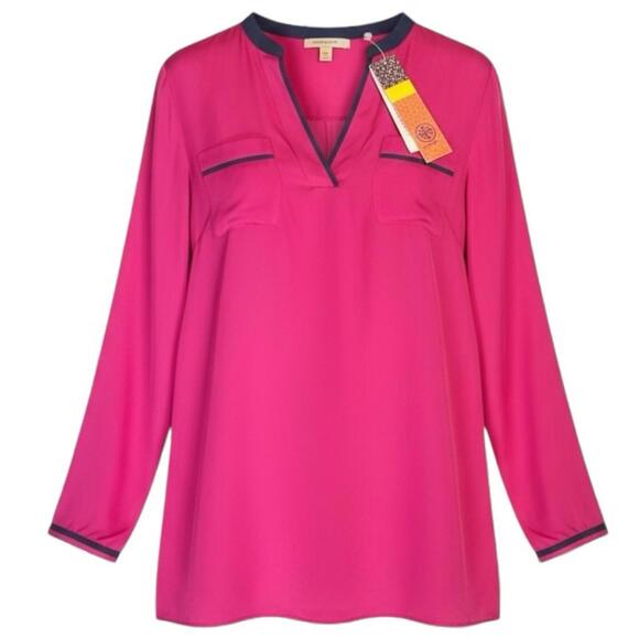 Tory Burch Tops - NWT Tory Burch Tamara Tunic Silk Long Sleeve Blouse Top Pink Fuchsia Blue
